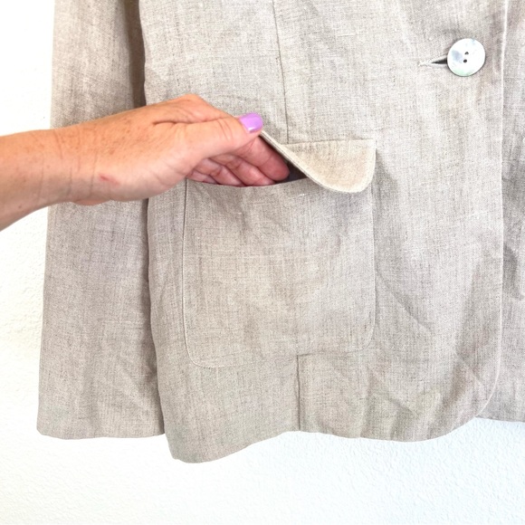 Neiman Marcus Relaxed Fit Khaki Tan Linen Blazer Size Large - Picture 5 of 11